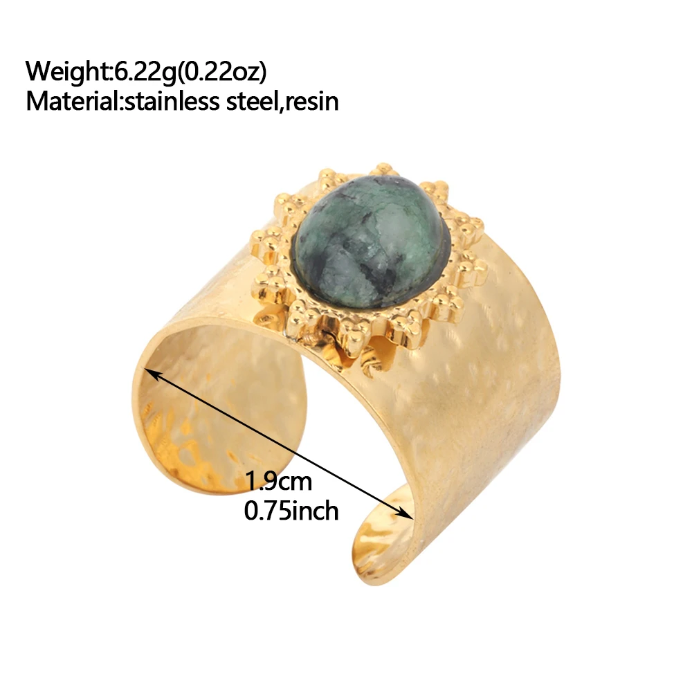 Fashion Geometric Wide Stainless Steel Rings for Women Accessories New Trendy Green Resin Gold Color Open Ring Party Jewelry