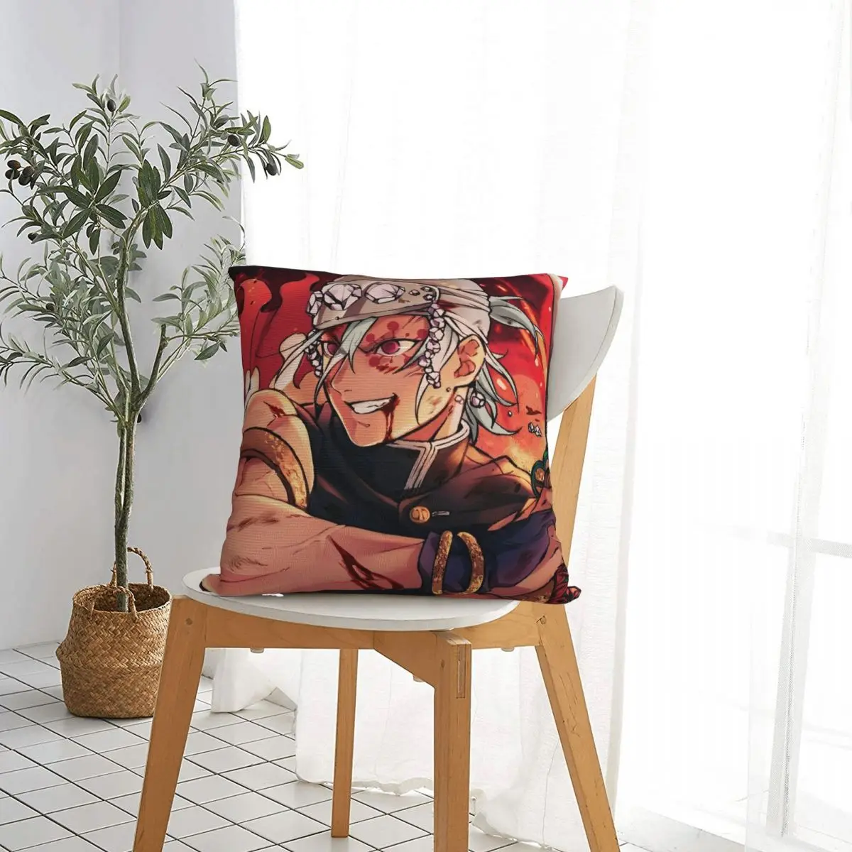 Sound Hashira Tengen Uzui Square Pillowcases Polyester Living Room Anime Demon Slayer Cushion Cover Funny Decor Pillow Cover