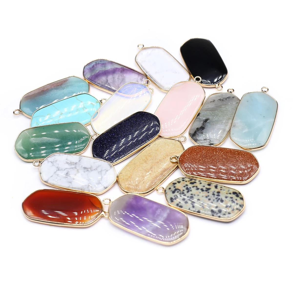 

5 Pcs Rectangle Shape Healing Crystal Stone Pendants Agate Charms for Making Jewelry Necklace Gift