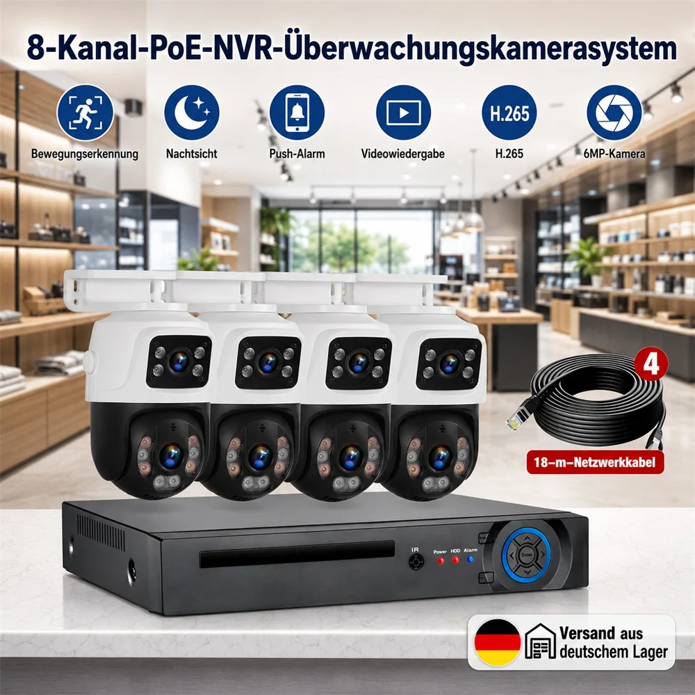 KERUI 4CH 8CH POE NVR 6MP HD POE Kamera Videoüberwachungssystem Dual-Objektiv PTZ WIFI IP Heimsicherheit H.265 CCTV-Kit Wasserdicht