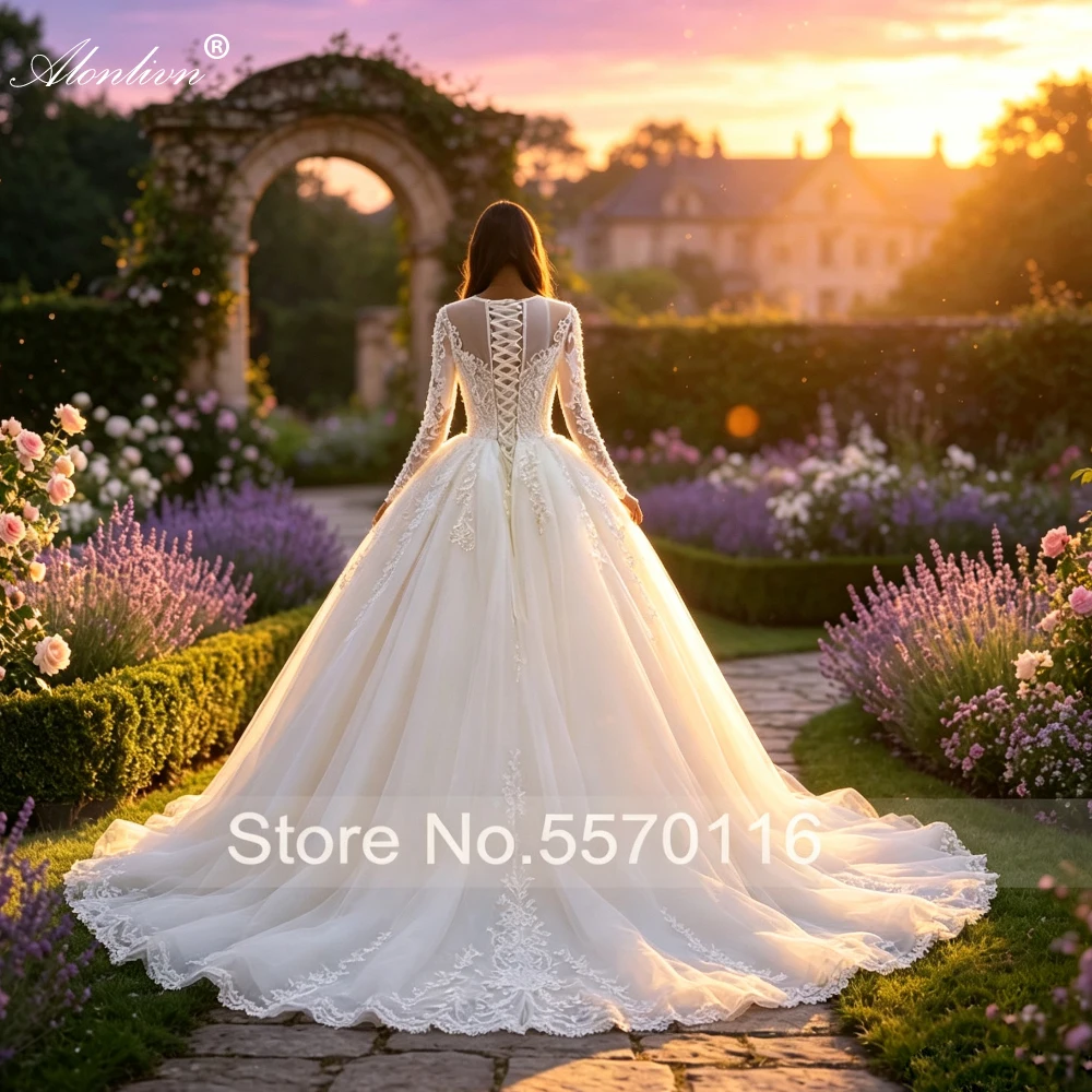 Alonlivn Custom Made Exquisite Embroidery Lace 2 In 1 Mermaid Wedding Dresses Full Sleeves With Removable Train Bridal Gowns