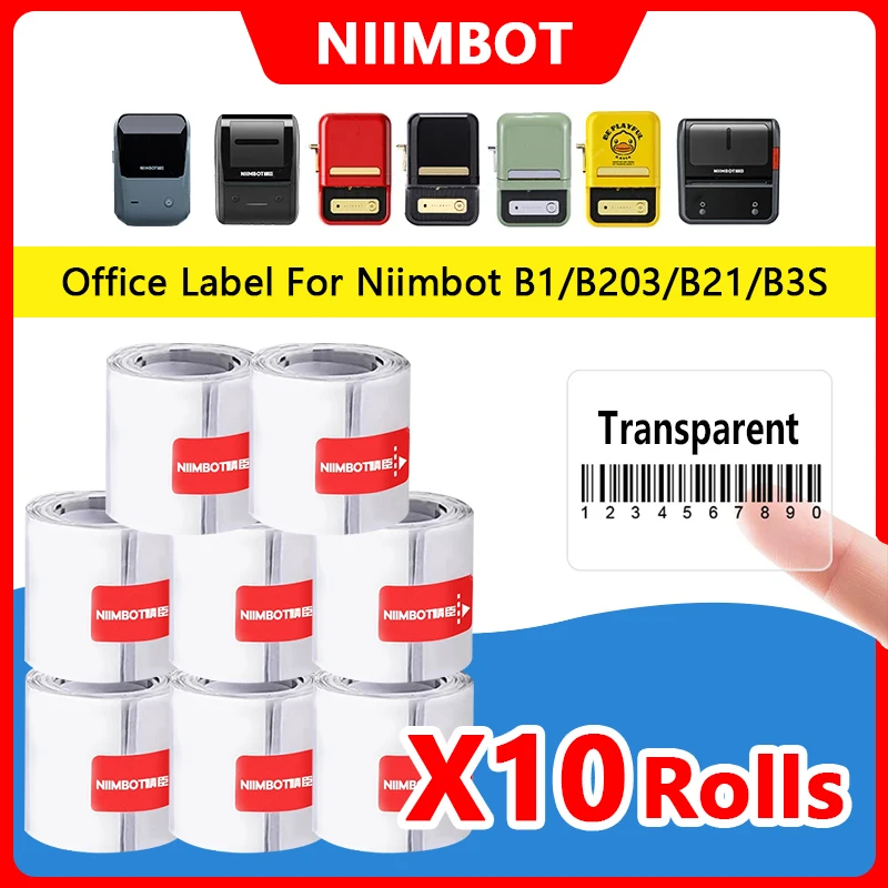 NiiMBOT B1 B21 Mini Portable Thermal Printer 30-50mm Transparent Label Paper Rolls Round Stickers Self-adhesive Waterproof Label