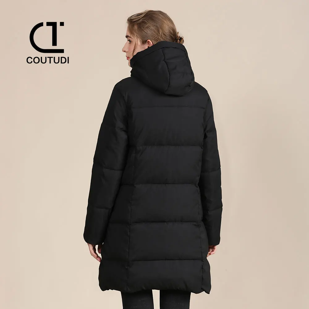 COUTUDI-Parkas largas con capucha para mujer, abrigo informal, chaquetas cálidas, combinación de colores, prendas de vestir de moda, ropa de