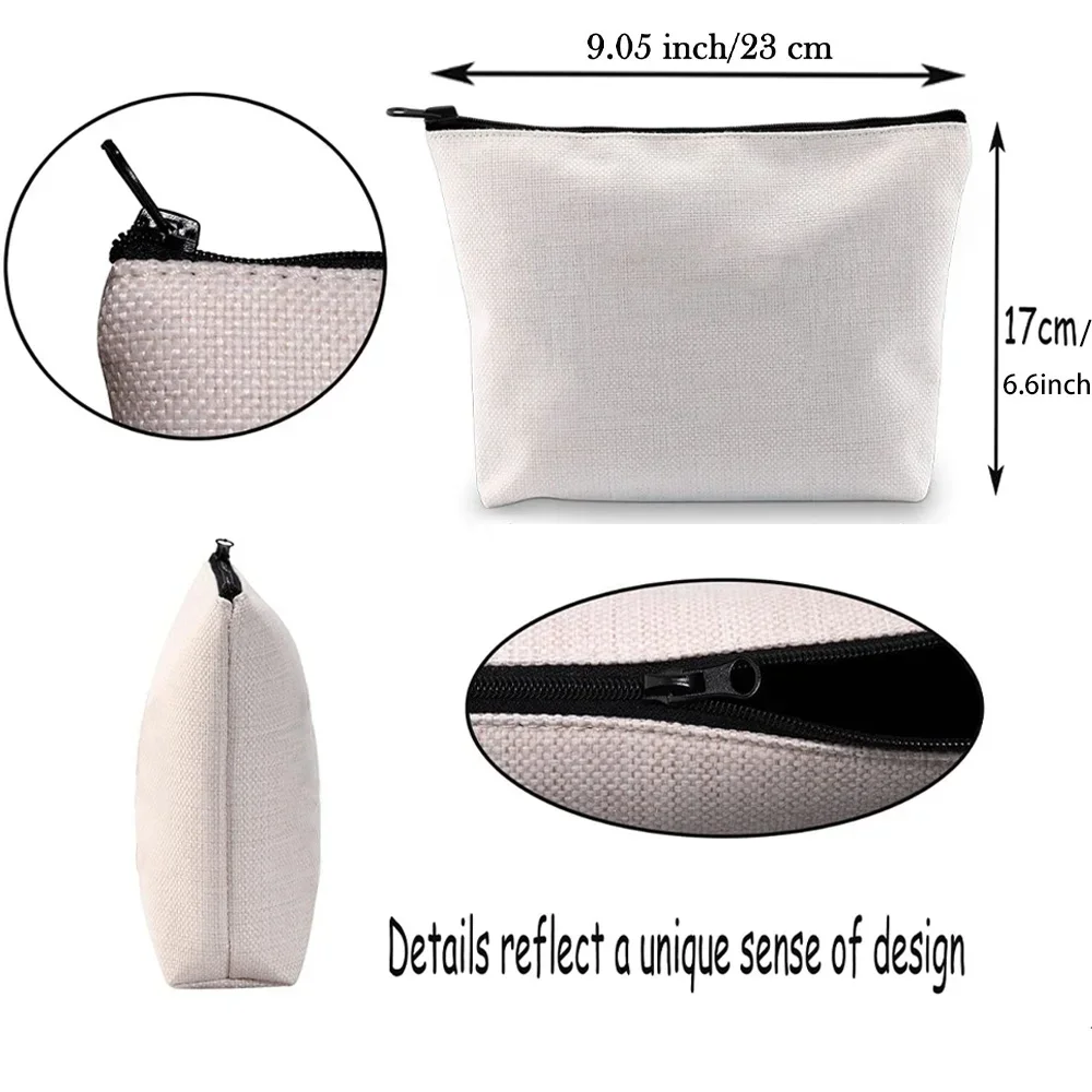 Fashion Woman Makeup Organizer Bag Canvas Flower Initial Name Pattern Printed with Cord Zipper Beige Coin Purse Pencil Case