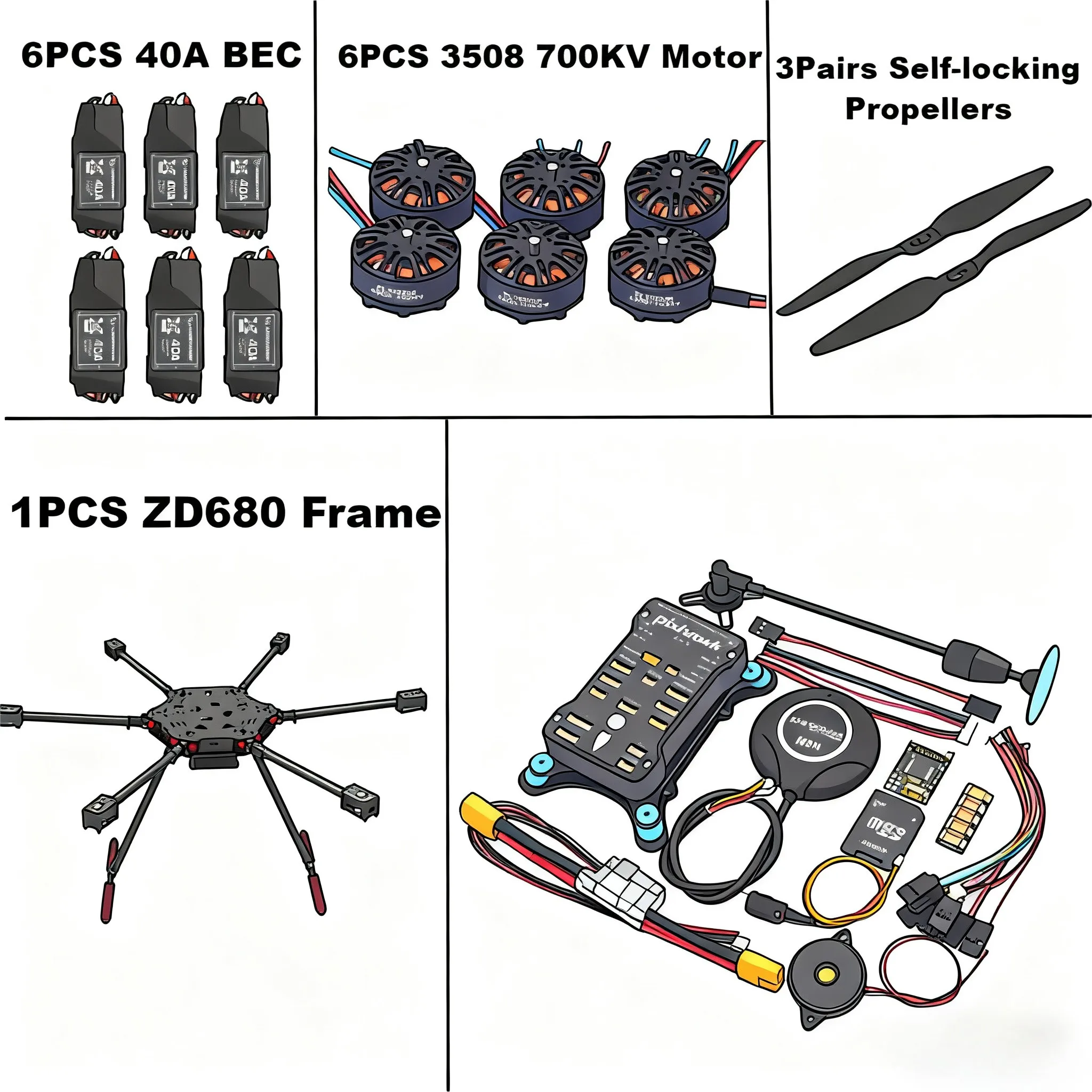 

ZD680 PIXHAWK 2.4.8 Полностью шестироторный двигатель из углеродного волокна, складной рычаг, комплект рамы для гексакоптера для топтера с несъемным шасси