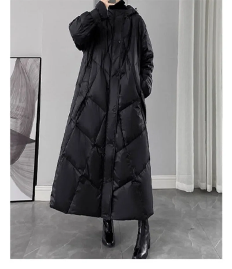 2026 Fashion Down Cotton-padded Jacket Women's Winter X-long Parkas Thicken Warm Top Hooded Coat Loose A-line Quilted Outerwear