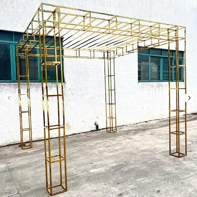 Wedding Decoration Flower Arch Rain Canopy Pipe Drop Golden Stainless Steel Square Arch