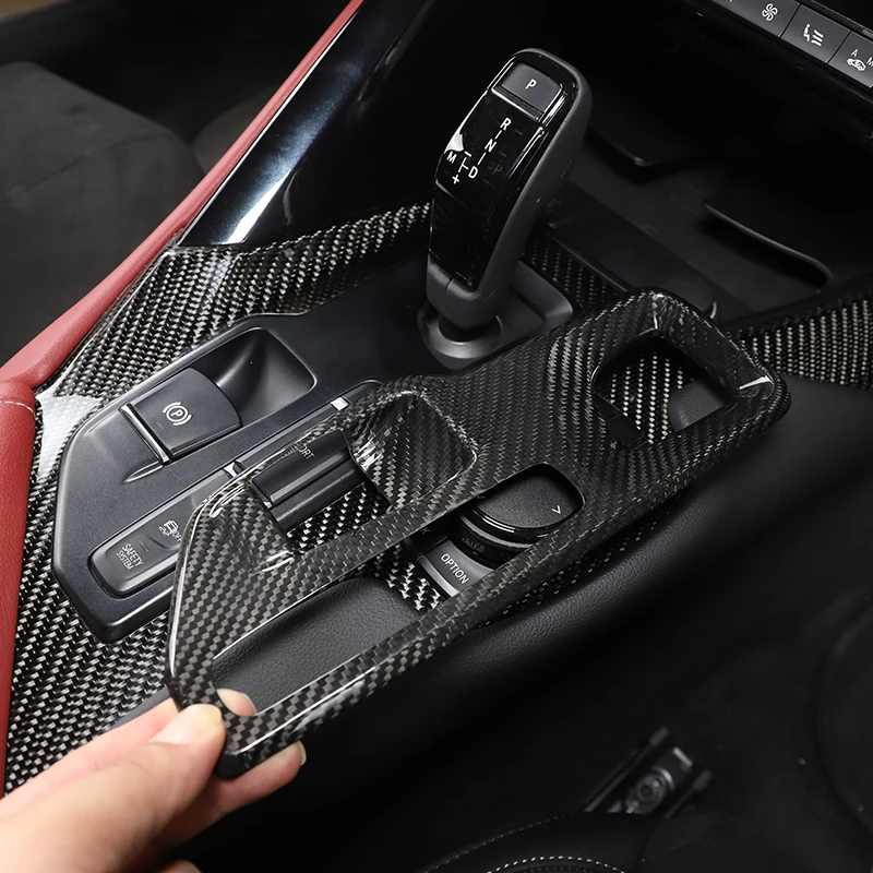 For Toyota GR Supra A90 A91 2019-2022 Interior Details Real Carbon Fiber Car Central Gear Decorative Frame Sticker Accessories