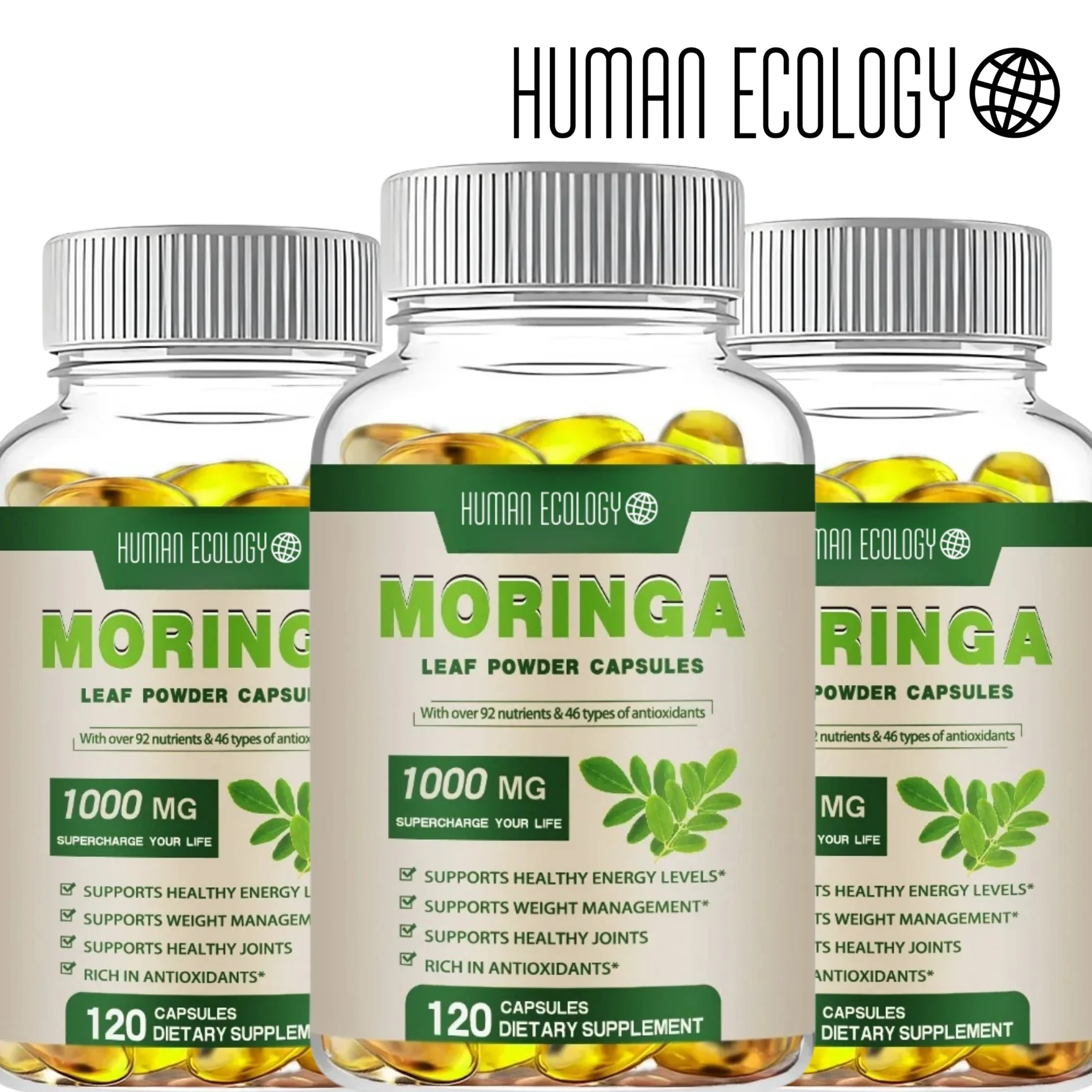 Human Ecology High Potency Moringa Oleifera 1000mg Capsules 50 1 Extract Antioxidant 60 120 Veggie Caps