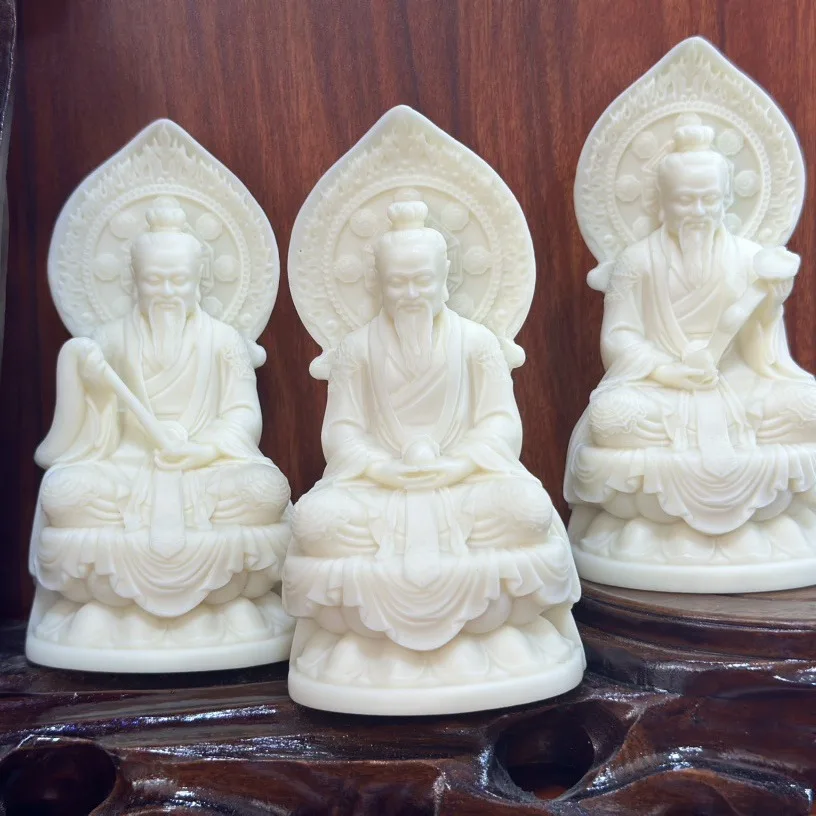 Hand Carved Tagua Nut Three Pure Gods Statue 12x6x5cm Home Office Desktop Decor Wenwan Craft Ornament Gift
