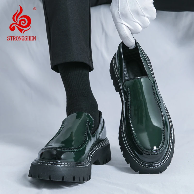 

STRONGSHEN Italian Patent Leather Men Dress Shoes Luxury Brand Handmade Fashion Platform Elegant Leather Wedding Oxfords Shoes