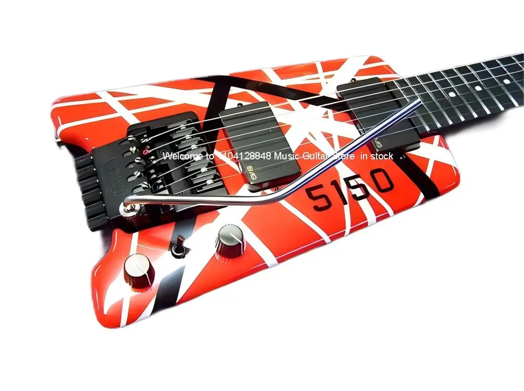 In stock Eddie Edward VanHalen red white black band headless electric guitar myoelectric pickup trill bridge black hardware