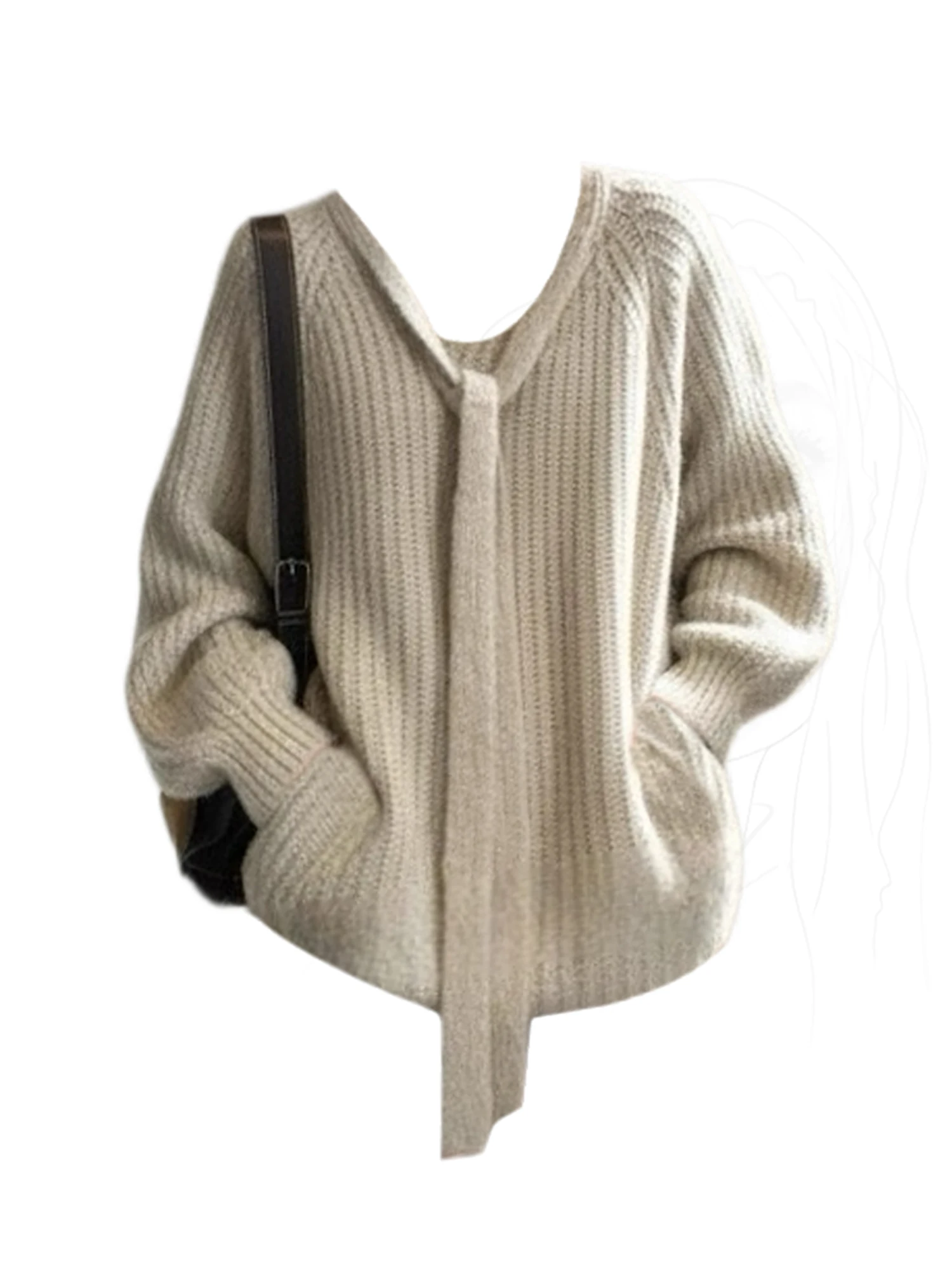 

Женский пуловер цвета хаки, свитер Y2k, винтажный джемпер с открытыми плечами 2000-х годов, вязаный кашемировый свитер большого размера с длинными рукавами, осень-зима