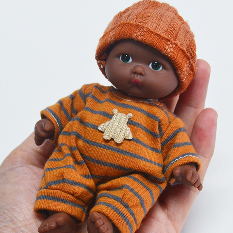 Mini 12cm Palm Bebe Reborn Dolls Sportswear Pajamas Dress Bjd Black Skin Baby Kit Kids Toys for Children Simulated Sleep Comfort