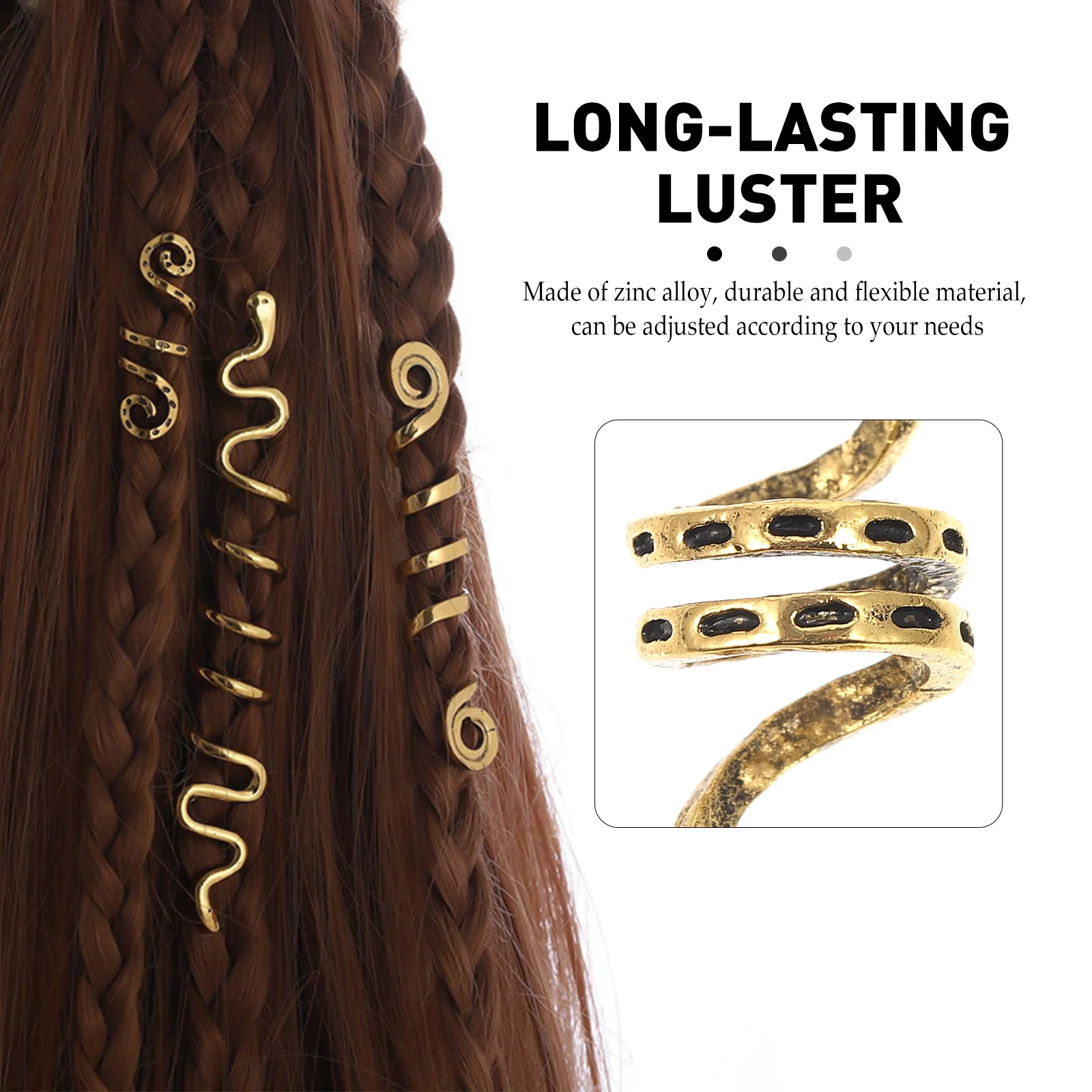 9pcs Dreadlocks Metal Cuffs Braid Hair Spiral Coil Wrap Braids Zinc Alloy Beads for Party Wedding Proms Hair Care Styling