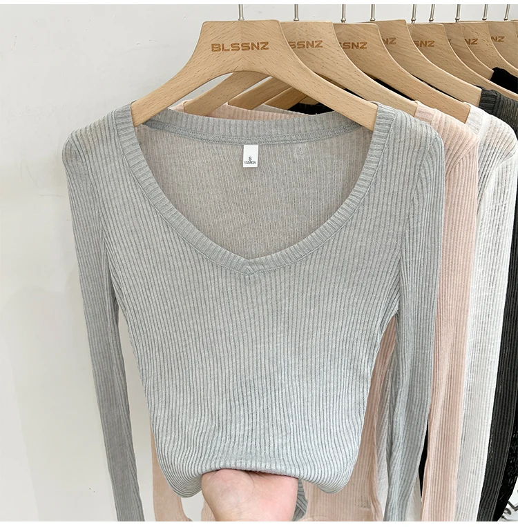 Zjaiss Damen T-Shirt mit V-Ausschnitt, Sonnenschutz, Langarm, Sommer 2026, Neuer Lazy-Style, Transparentes, Dünnes, Durchsichtiges Überwurf-Top – Detail 19