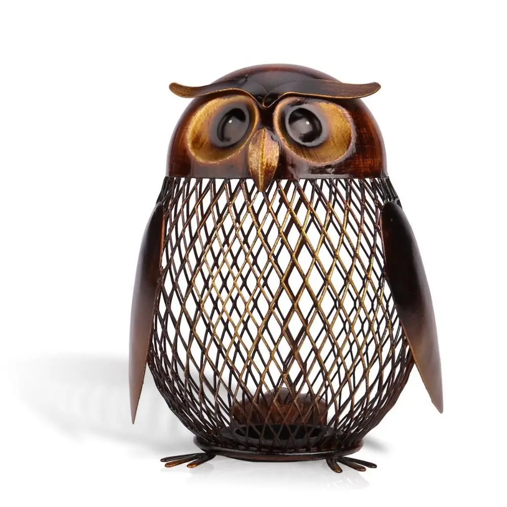 Handcrafted Iron Material Coin Bank Handmade Animal Design Decorative Ornament Bank Box Owl Shaped Cat Coin Box Home Decor