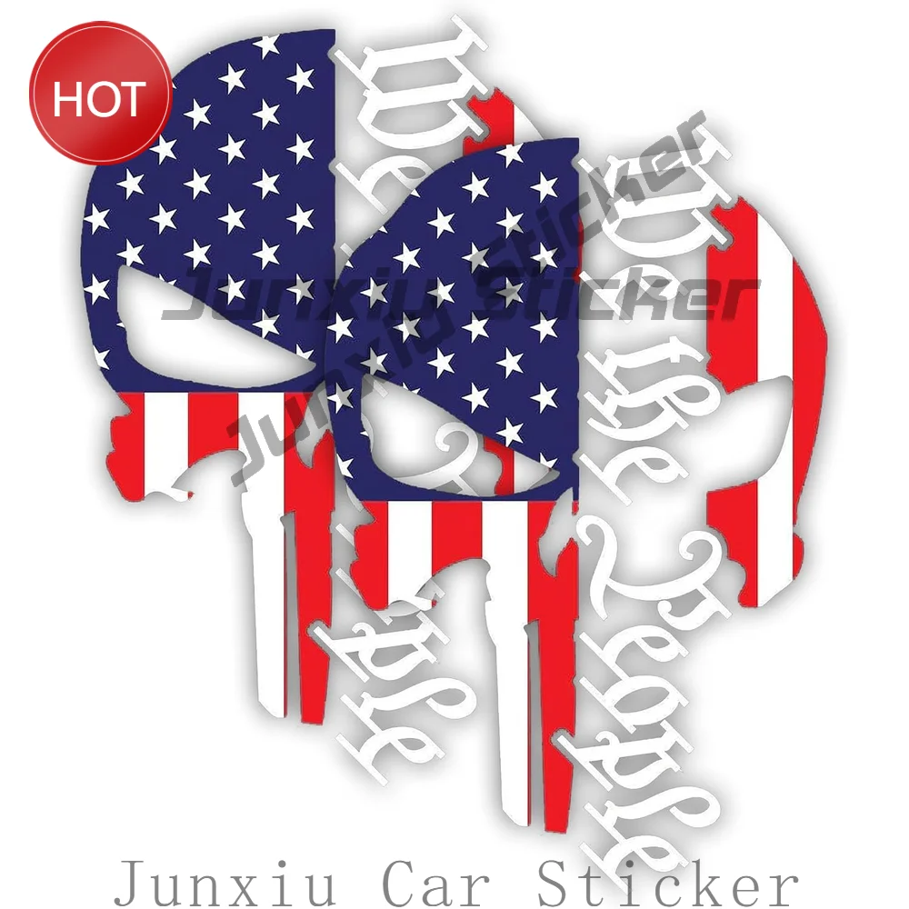 2 Pack We The People Skull USA Flag PVC Sticker For Car Window And Travel Journal Personal Accessories Decoration Decal
