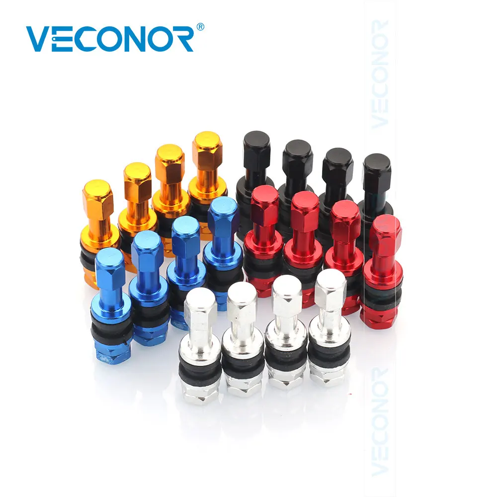 VECONOR 4PCS TR43E Red Aluminum Alloy Tire Valve Stems Cap Set Tyre Wheel Valves Kit High Pressure Car Accessories