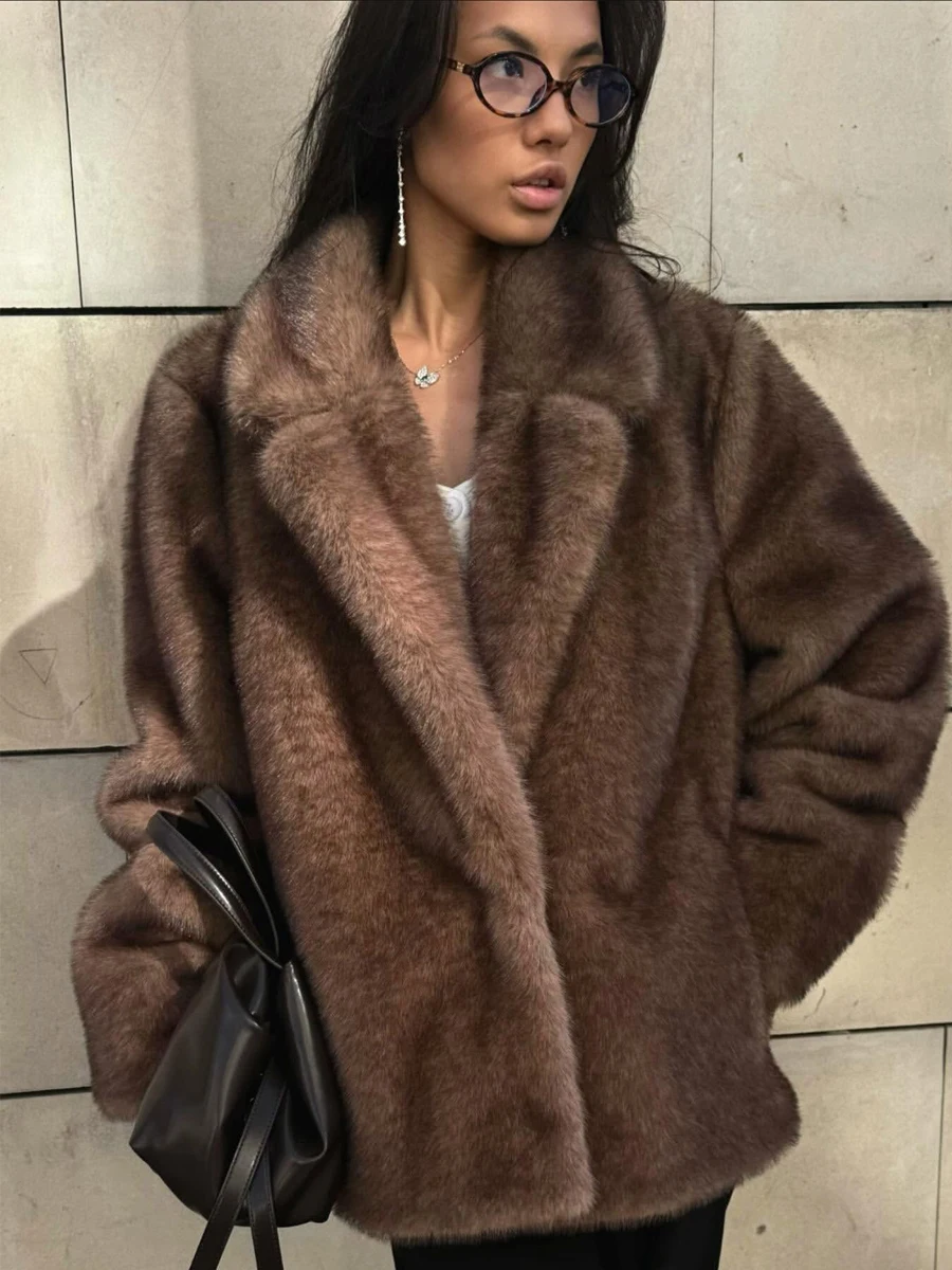 HDHOHR 2026 Winter Elegant Luxury Chic Thick Warm Faux Fox Fur Coat Women Suit Collar High Quality Fluffy Fur Jacket Oversized