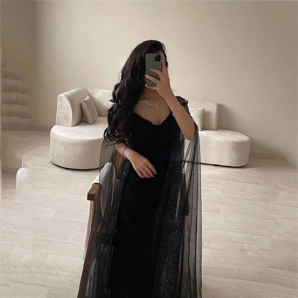 Customized Black Sleeveless Ankle-Length Prom Gown Straight Sexy Evening Dresses Simple V-Neck Suspenders Formal Party Dress فسا