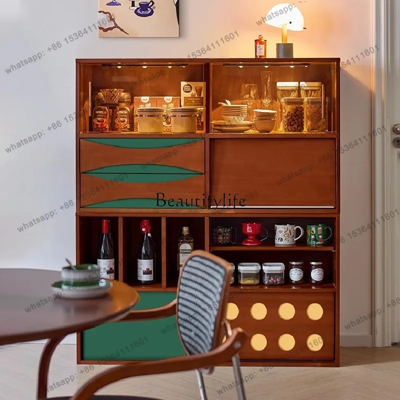 Customization Retro living room solid wood combination integrated cabinet, small apartment storage, home entrance cabinet