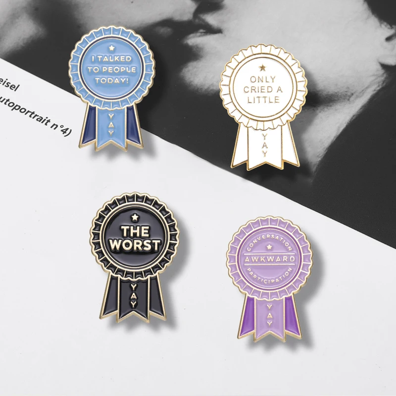 Introvert Award Enamel Pins Custom Conversation Awkward Only Cried A Little Brooch Lapel Badge Fun Jewelry Gift for Kids Friends