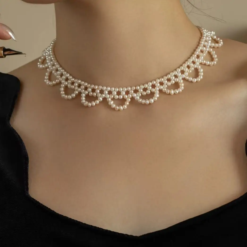 NYMPH Natural Freshwater Pearl Choker Necklace Bridal Neck Accessory Wedding Dress Scar Cover Women's Neck Chainxl2026070010