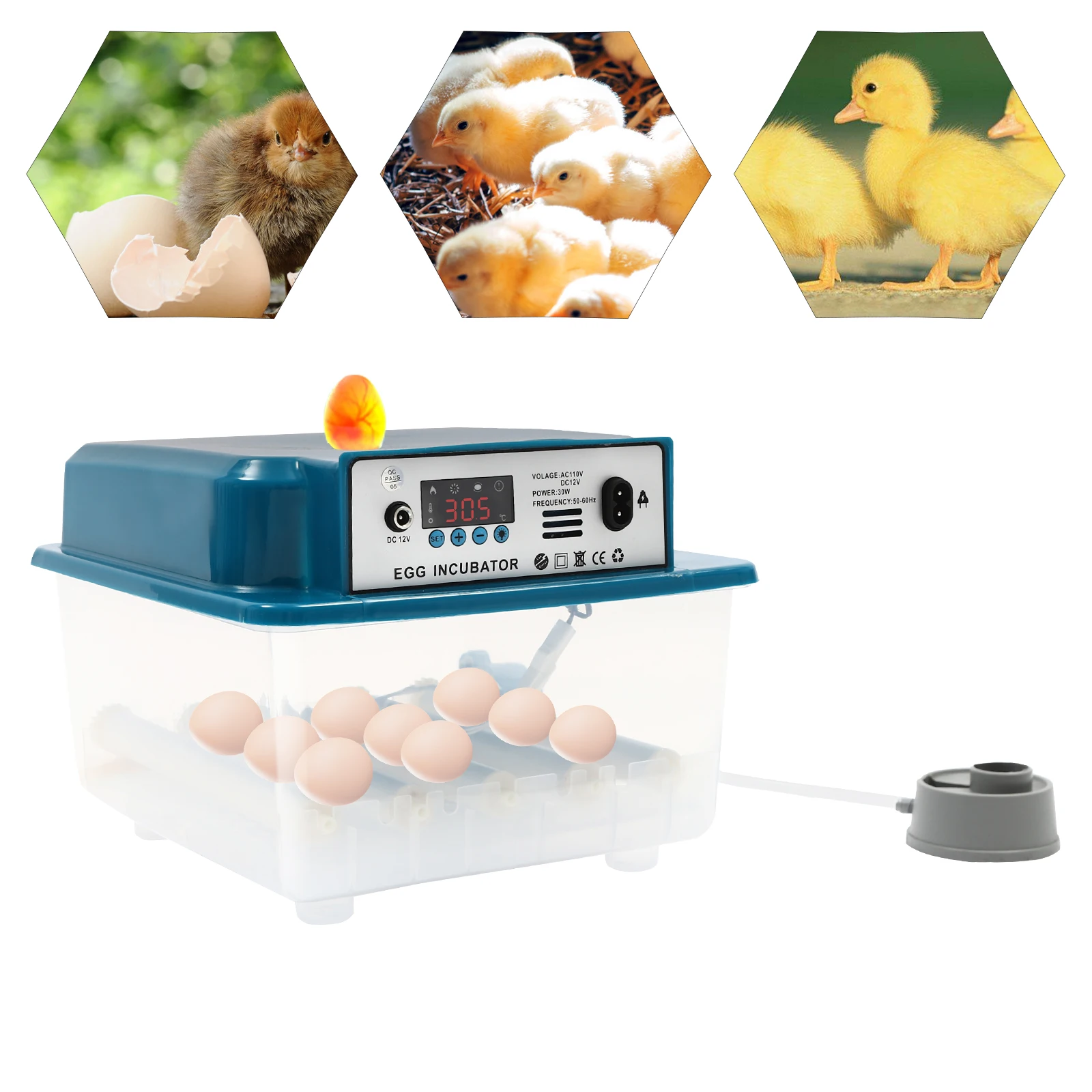 

Incubator for 16 Eggs Automatic Turning, for Hatching Eggs w/ Humidity Temperature Control & Egg Candler Automatic Water Filli