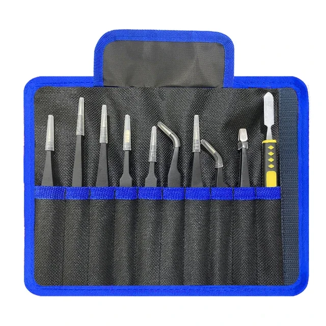 10PCS Stainless Steel Precision Antistatic Electrostatic Tweezers Set Maintenance Tools Professional Electronic Tweezers