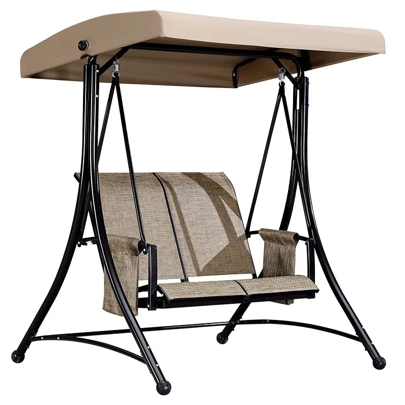 Modern Iron Outdoor Swing Chair For 2 People With Removable Canopy Waterproof & Quick-Dry Cushions For Villa & Park