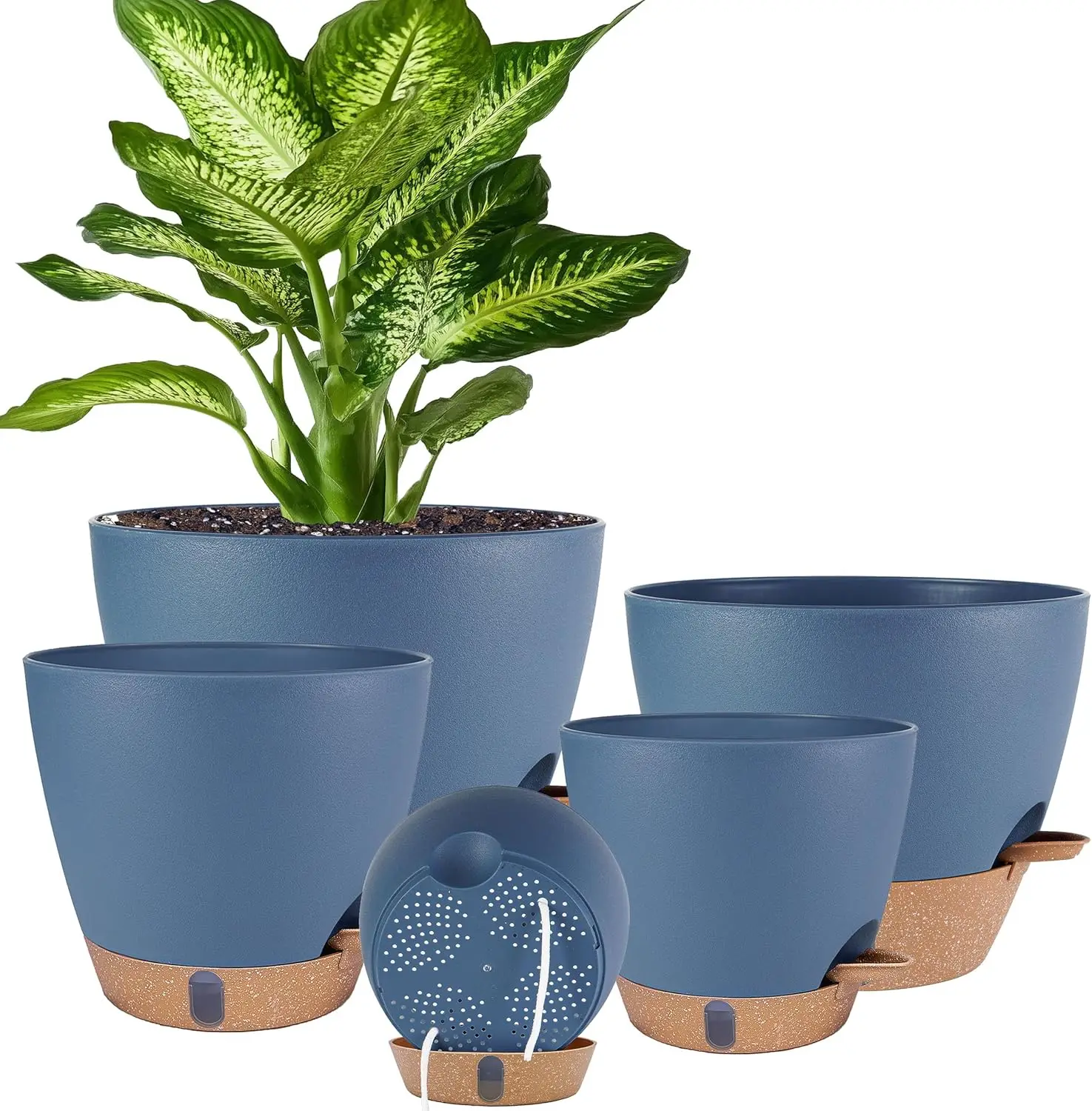 

Self Watering Pots for Inoor Ourdoor Plants 10/9/8/7/6.5 Inch Plastic Planters with Drainage Holes & Water Level Indicat