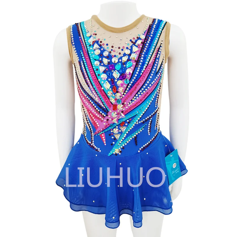 Figure Skating Costume Stage Competitive Performance Colourful Spandex Jeweled High Elasticity Breathable Sequin Dancewear