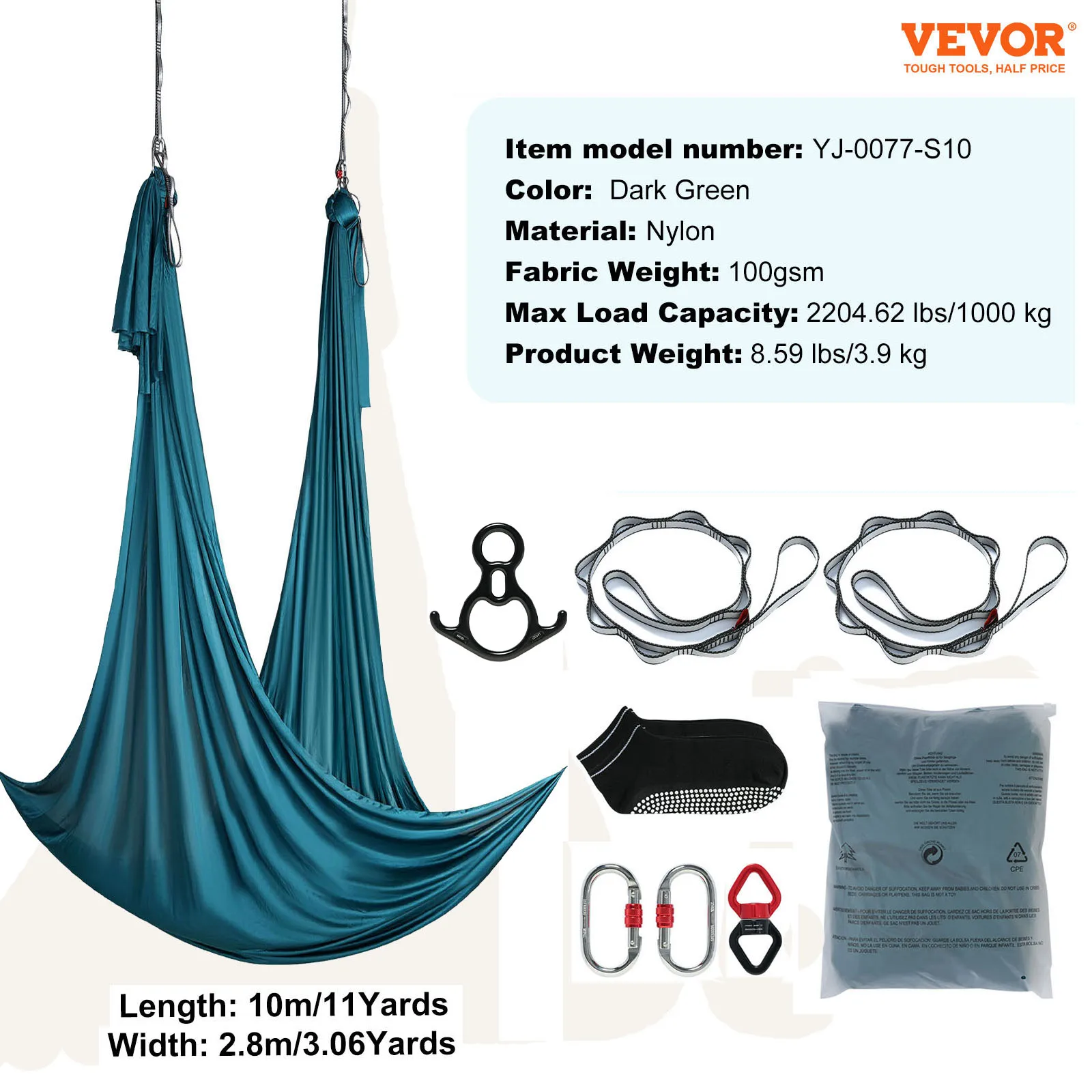 SucceBuy 8.7/11Yards Antenne Yoga Hangmat & Schommel Yoga Starter Kit Antenne Zijde Stof Yoga Band Accessoire voor alle Niveaus Fitness