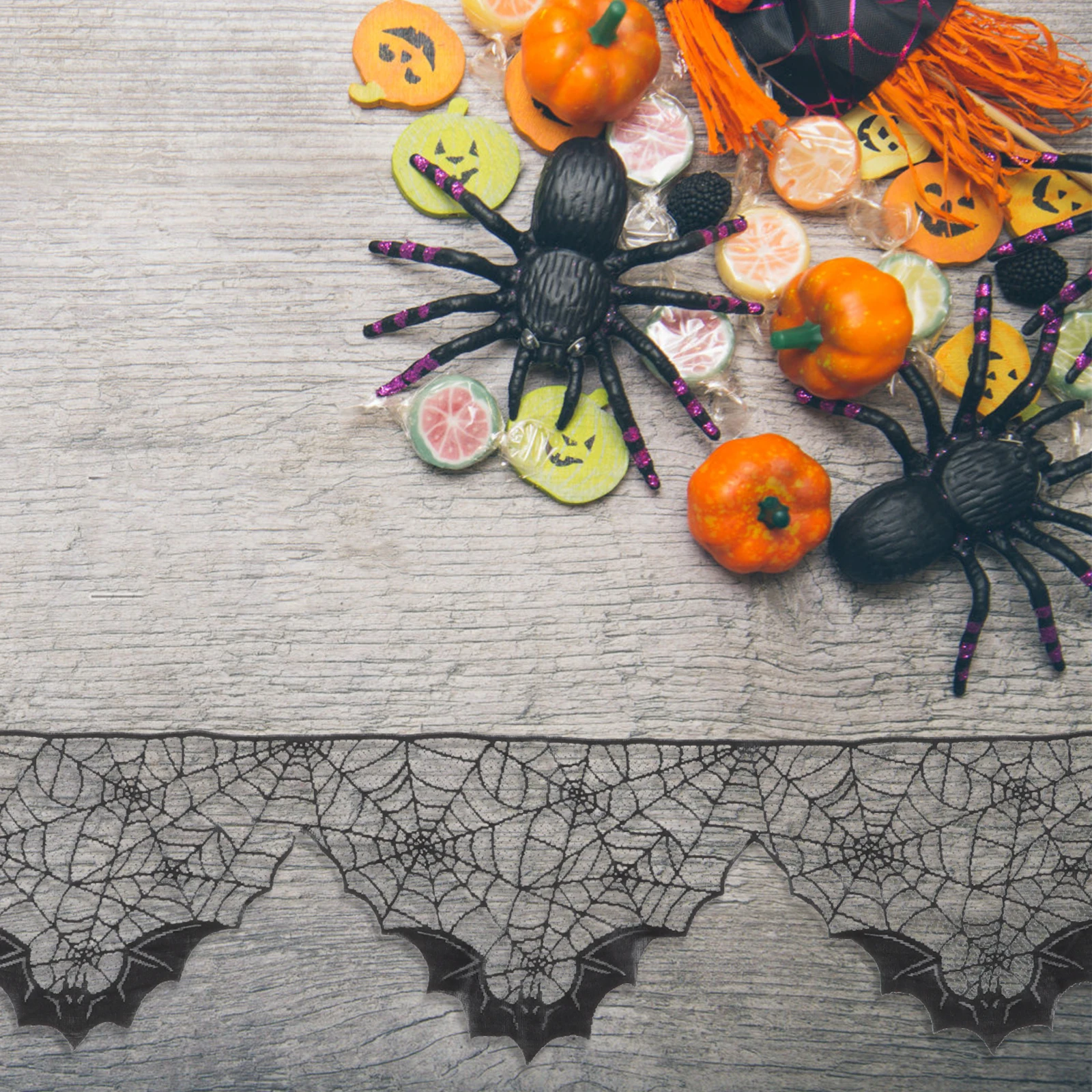 

Halloween Spider Web Tablecloth Black Lace Haunted Party Table Decor Spider Web Fireplace Cover Halloween Tablecloth