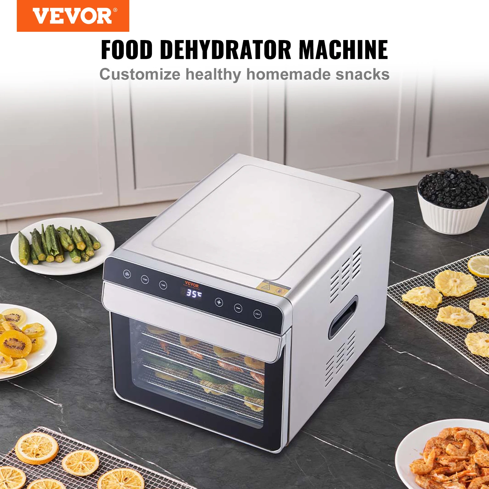 VEVOR Déshydrateur Alimentaire Électrique 6 Plateaux Inox 700 W Déshydrateur de Fruits et Légumes Température Réglable 35-85 ℃ Minuterie 48 h Machine à Sécher les Fruits Séchage Aliment Viande Poisson