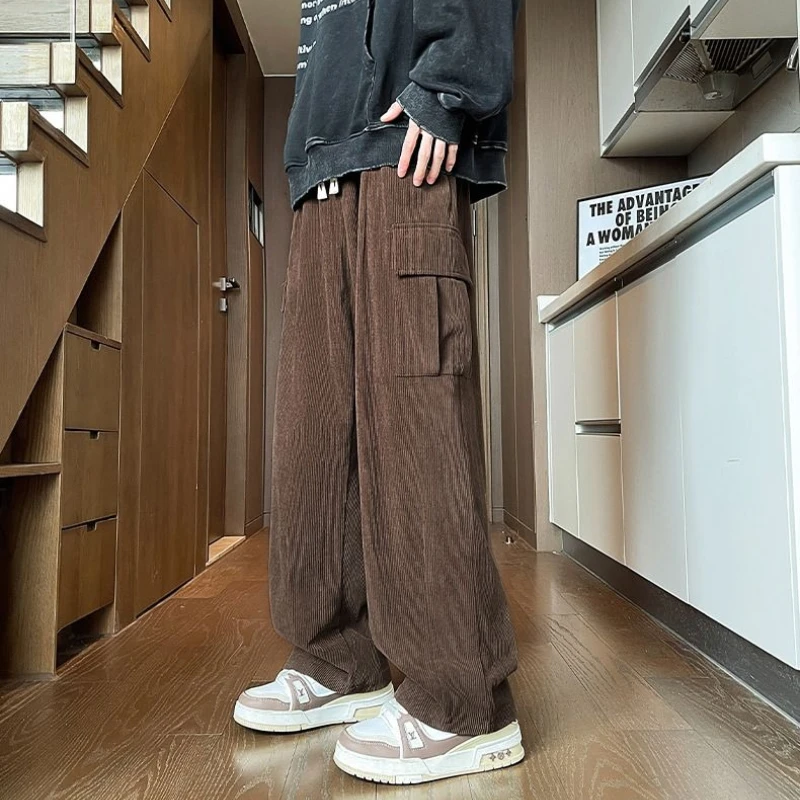 

Мужские вельветовые брюки-карго, повседневные широкие брюки, легкие осенние прямые брюки, утолщенные длинные брюки для студентов