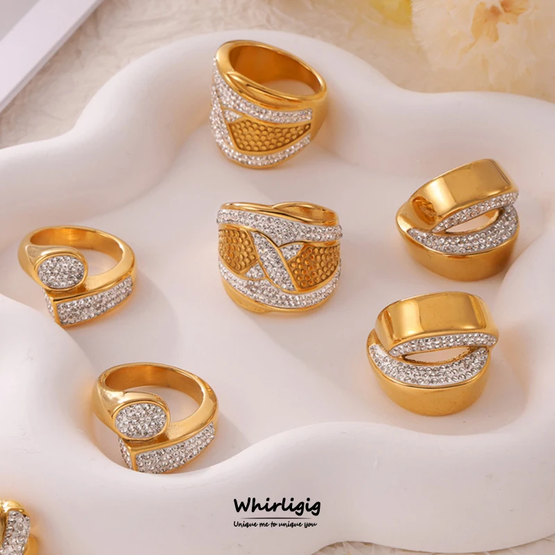 

Stylish Stainless Steel Rings For Women Trend New Inlaid CZ Women's Ring Luxury Jewelry Woman Wedding Gift