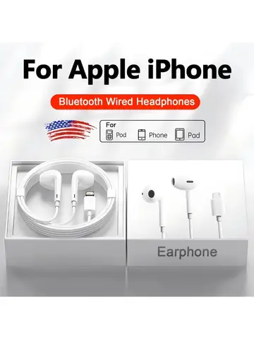 Original Headphones For Apple iPhone 15 14 11 12 13 Pro Max Earphones XR X XS 8 Plus Bluetooth Wired Earbuds Headset Accessories