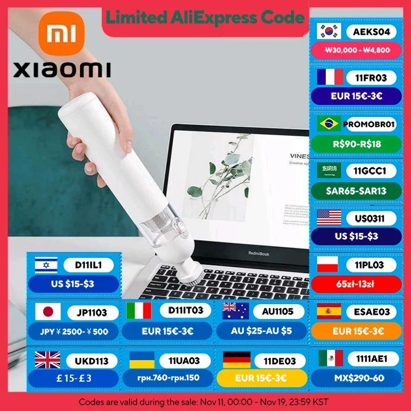 XIAOMI MIJIA Portable Handheld Vacuum Cleaner For Home Car Wireless Vacuum Cleaners 13000PA Cyclone Suction Cleaning Machine