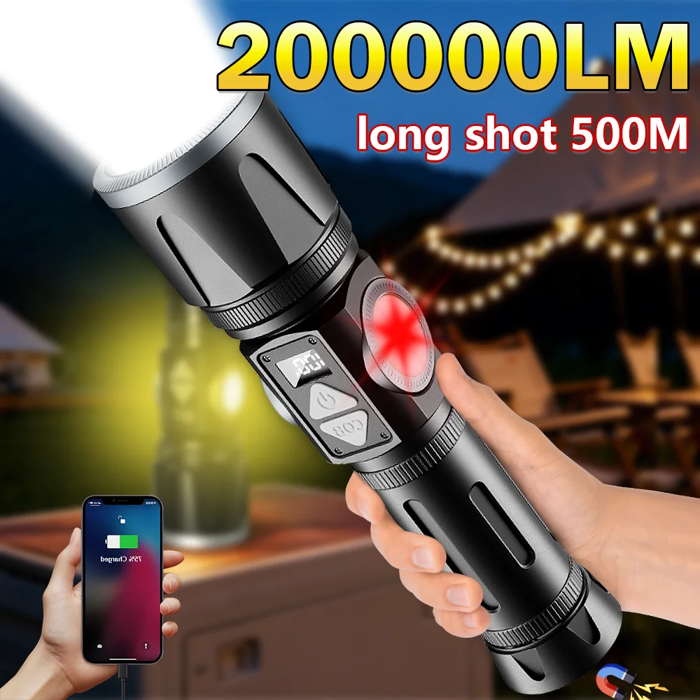 

Мощный фонарик, белый лазерный перезаряжаемый светодиодный фонарик, аккумулятор 18650, тактический фонарь, внешний аккумулятор, уличный фонарь для кемпинга