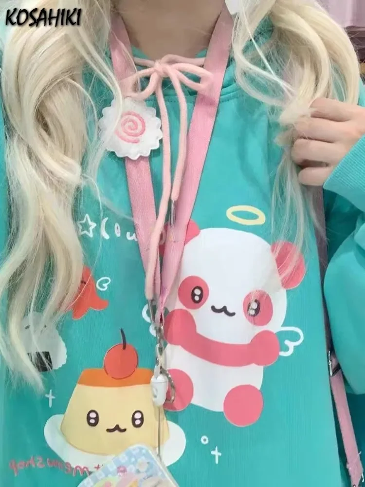 Y2k Aesthetic Harajuku Printed Vintage Hoodies Women Autumn Streetwear Thick Pullovers Japanese Kawaii Sweatshirt Tops