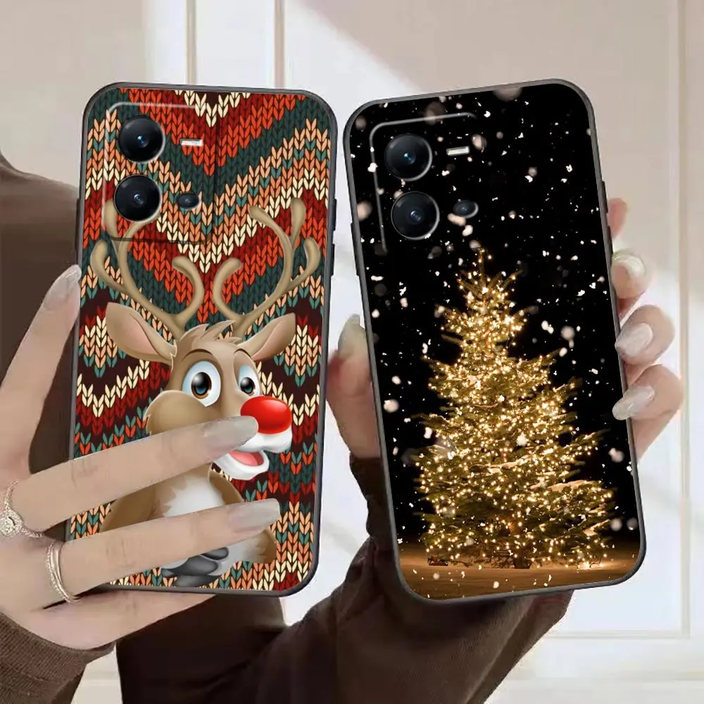 Phone Case For VIVO X90 X80 X70 X60 X50 Z1 V29 V27 V25 V23 V23E V21 V21E V20 Pro 5G Soft Silicone Case Santa Elk Christmas Tree