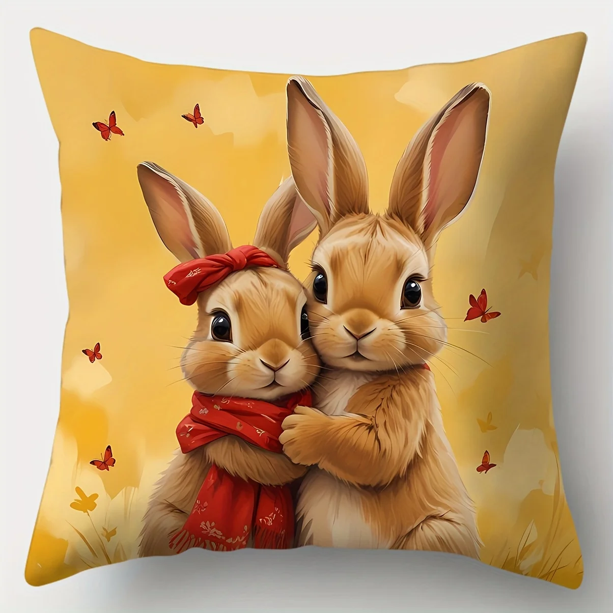 1PC Easter Bunny Kiss Plush Pillow Cover, Couple Hug Waist Pillowcase for Home Sofa Living Room Bedroom, Double Sided Print
