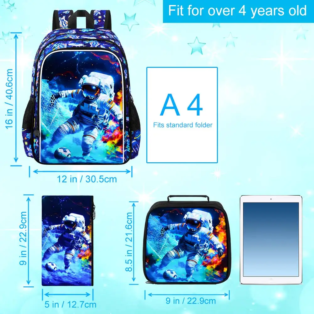 3PCS Durable Kids Daypack Set, Handbag and Pen Pouch, Ergonomic Bookbag for Boys Elementary School Daily Travel