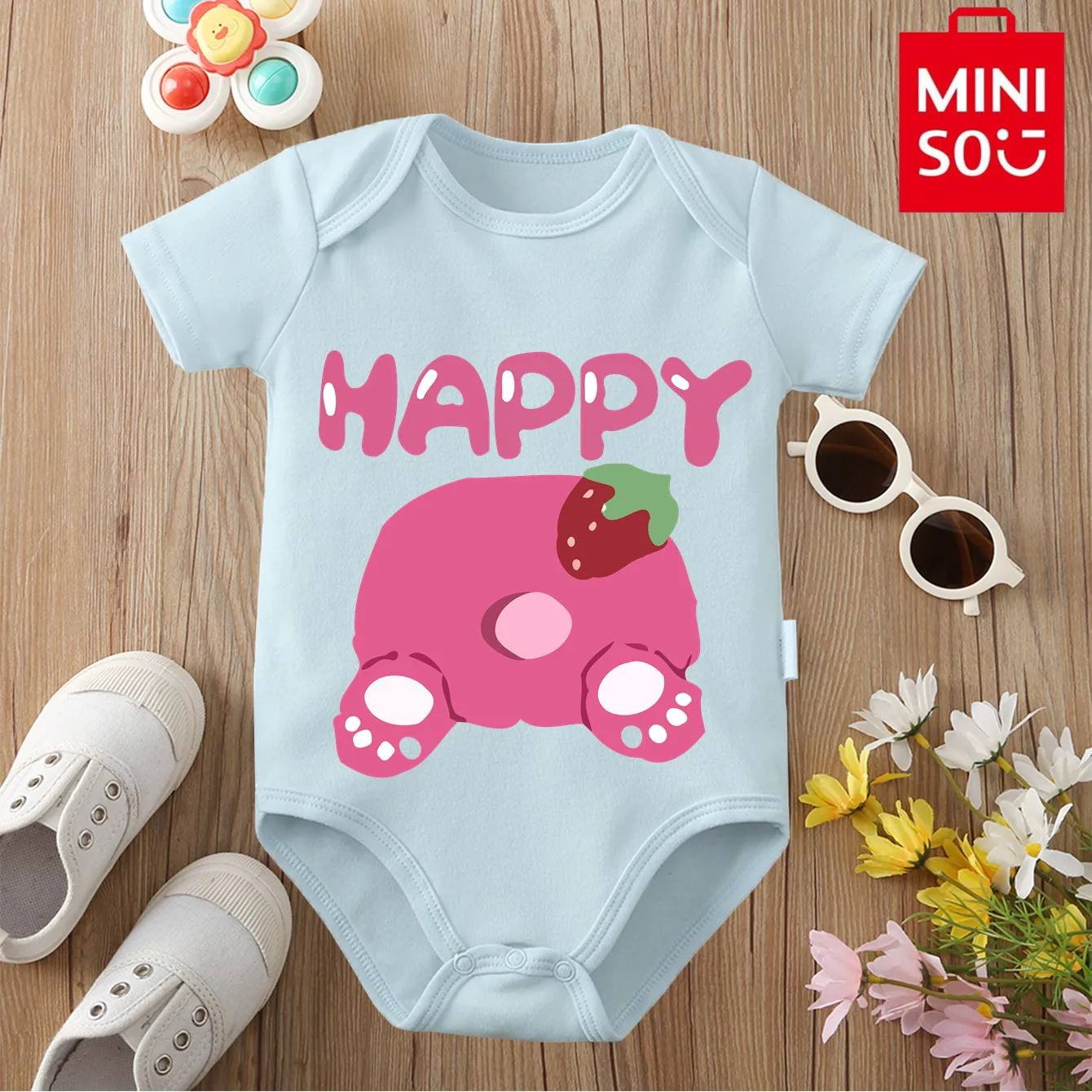 

MINISO Happy Lotso Print 100% Cotton Bodysuit Soft Baby Cloths Best Gift for Baby Onesie Jumpsuit for 0 To 12 Months Newborn