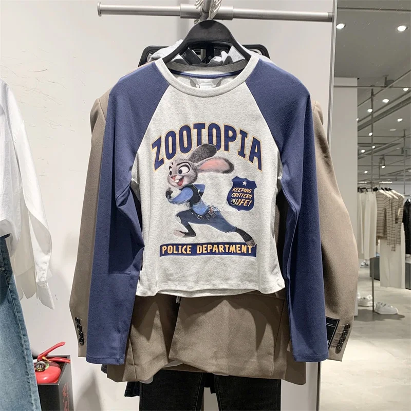 

Ladies Long Sleeve T-Shirt Cartoon Rabbit Shoulder Insertion Base Layer Clothing Korean Style round Neck Casual Fashion