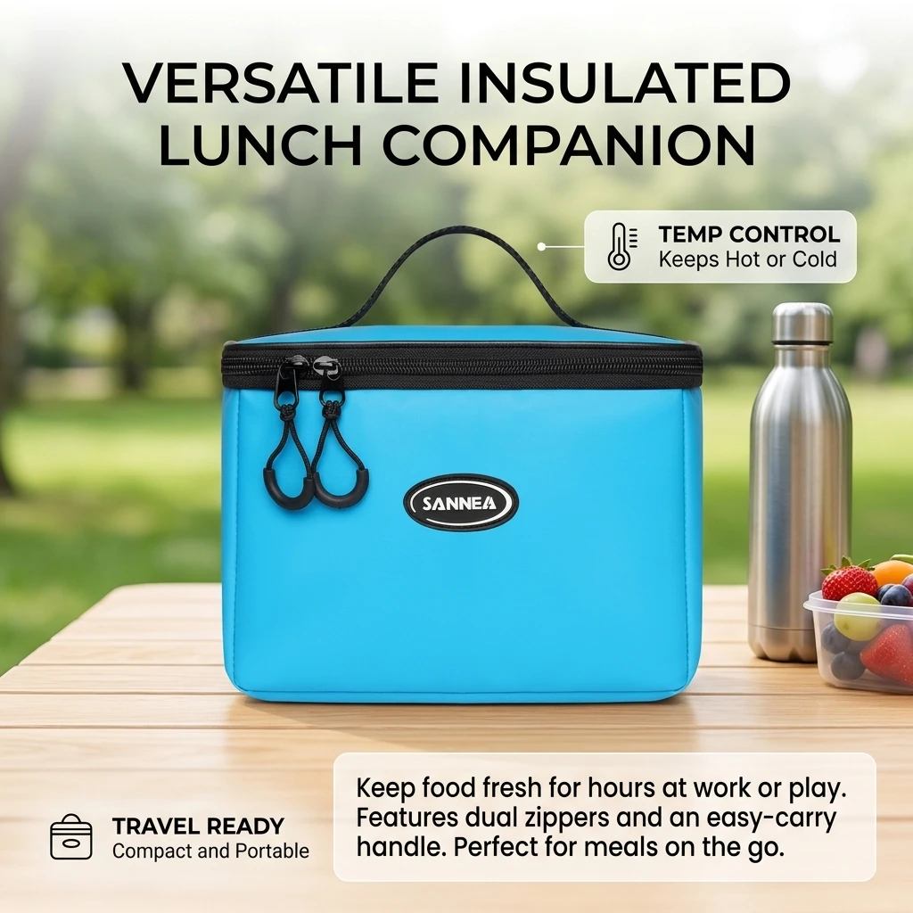 PVC Insulated Lunch Bag Macaron Color Thickened Cooler Bag For Picnic Bento Box Portable With Adjustable Strap