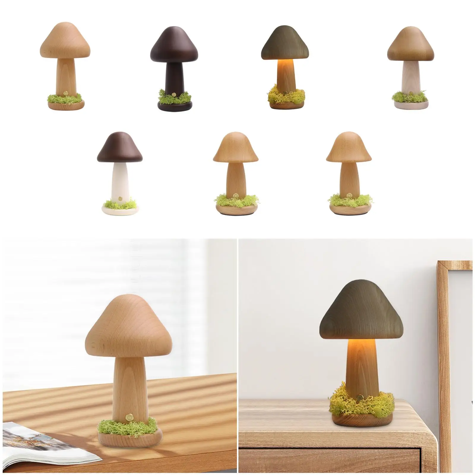 

Wooden Mushroom Lamp Nordic Desktop Ornament for Living Room Desk Nightstand