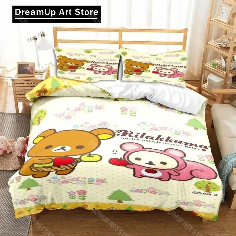 

Cute Rilakkuma Bear Cartoon Kawaii Bedding Set Boys Girls Twin Queen Full Size Duvet Cover Pillowcase Bed Adult Bedroom
